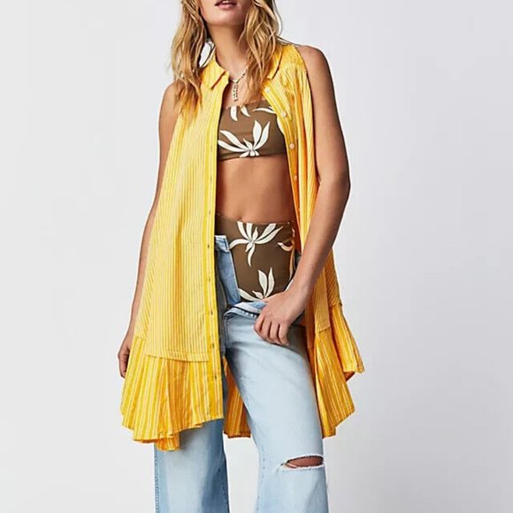 Free People Be Real Mini Dress Striped Printed Smocked NWT S & M - Picture 1 of 9